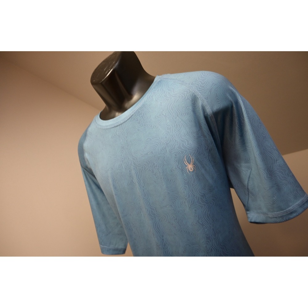Spyder Rash Guard Men Large Blue Topographic‎ Print Swim Shirt UPF 30+ Excellent